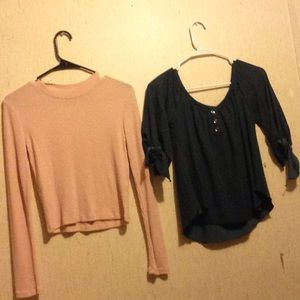 Off shoulder shirt with ribbed long sleeve
